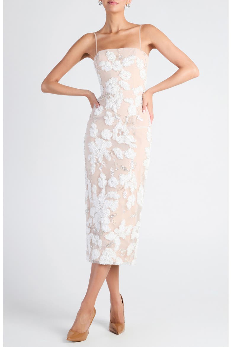 Gemma Beaded Floral Cocktail Dress, Main, color, OFF WHITE