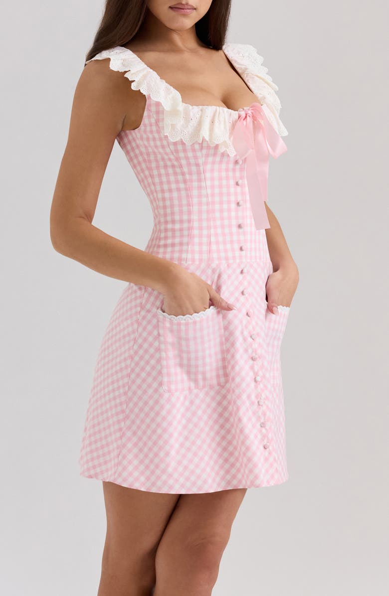 HOUSE OF CB Astra Ruffle Minidress, Alternate, color, Pink Gingham