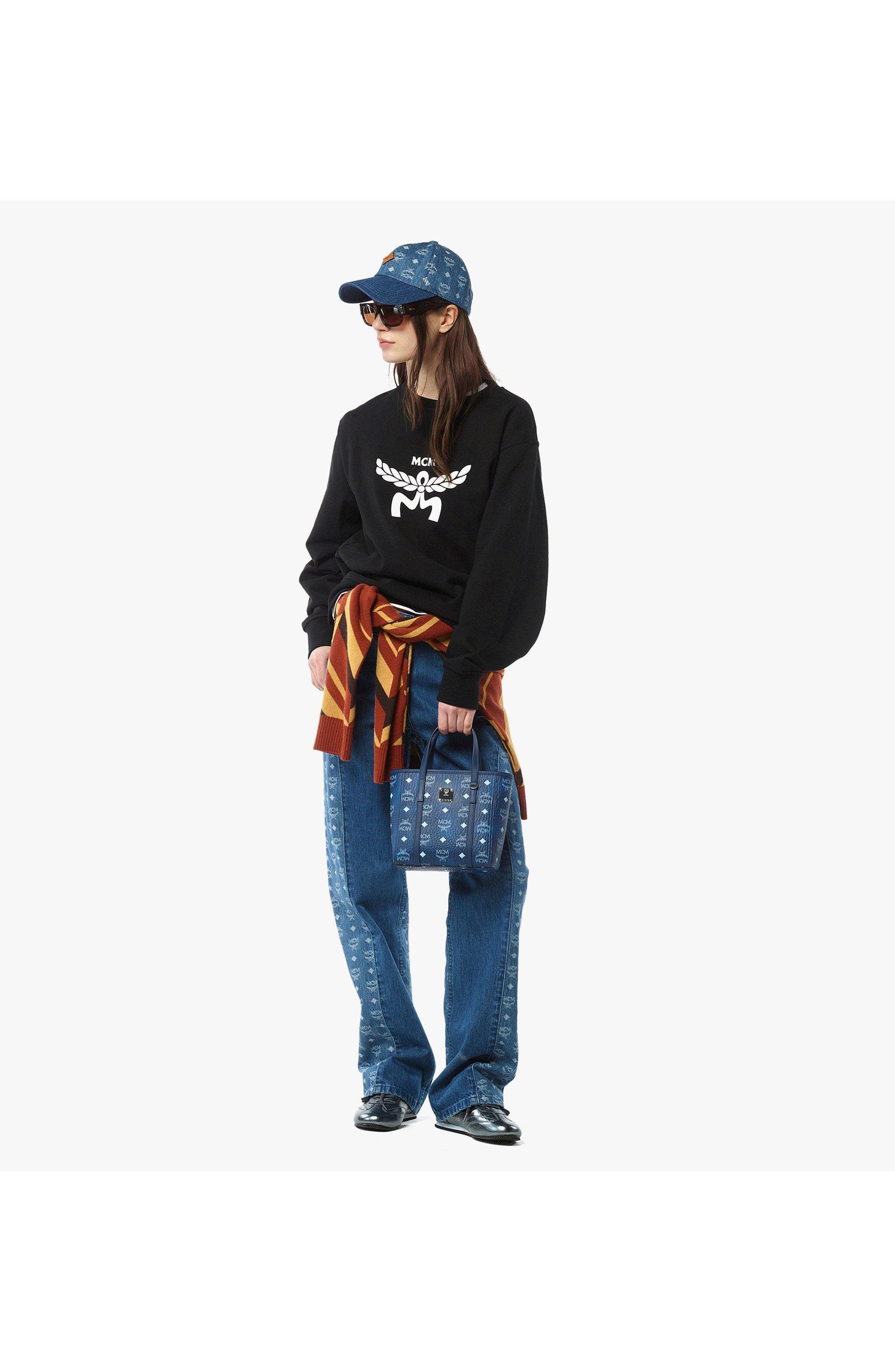 MCM Mini Toni Top-Zip Shopper in Visetos, Alternate, color, Blue