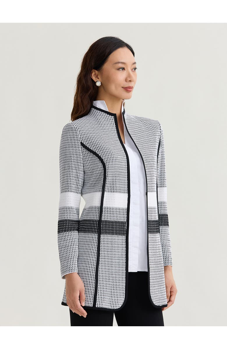 Misook Monochrome Jacquard Knit Jacket, Alternate, color, Black/White/ Grey