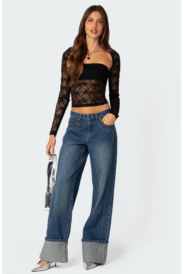 Addison Sheer Lace Top & Bolero Set, Alternate, color, BLACK