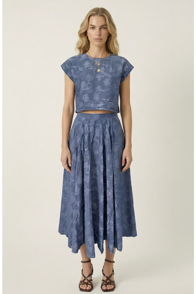 Textured Crop Top and Midi Skirt Set, Main, color, Dusty Blue