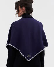 Fable England Triangle Blanket-Stitch Blue Scarf
