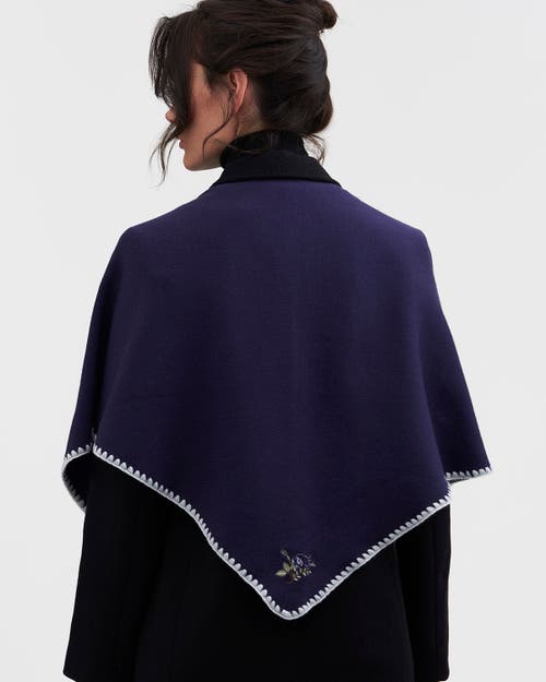 Fable England Triangle Blanket-stitch Blue Scarf In Blue