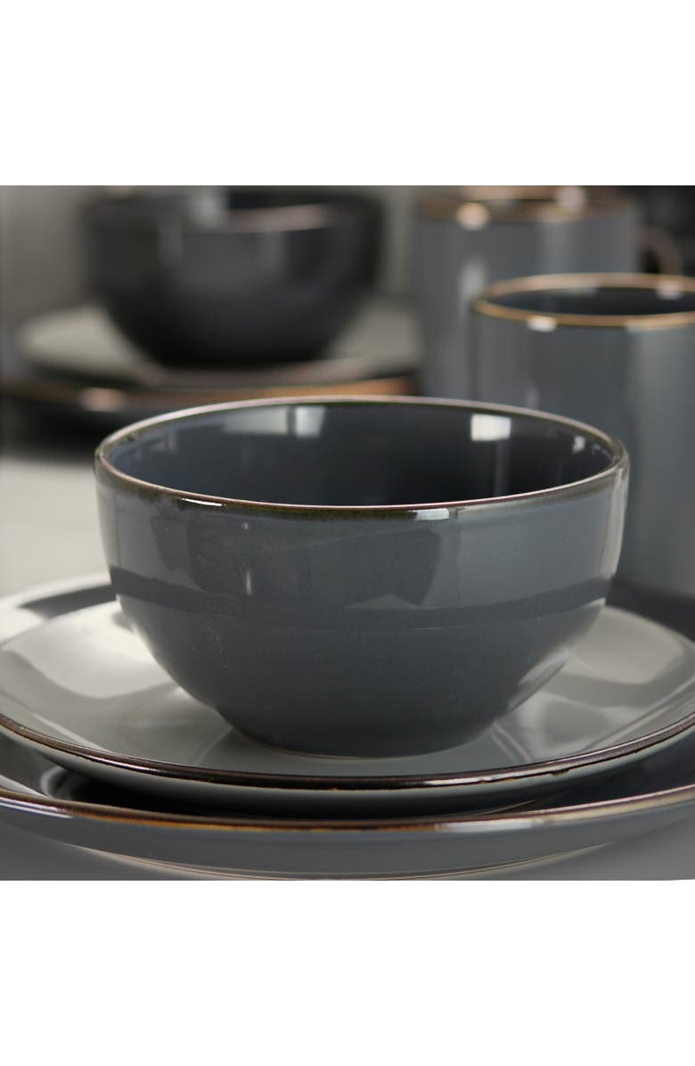 Elama Tahitian Grand 16 Piece Stoneware Dinnerware Set, Alternate, color, Grey