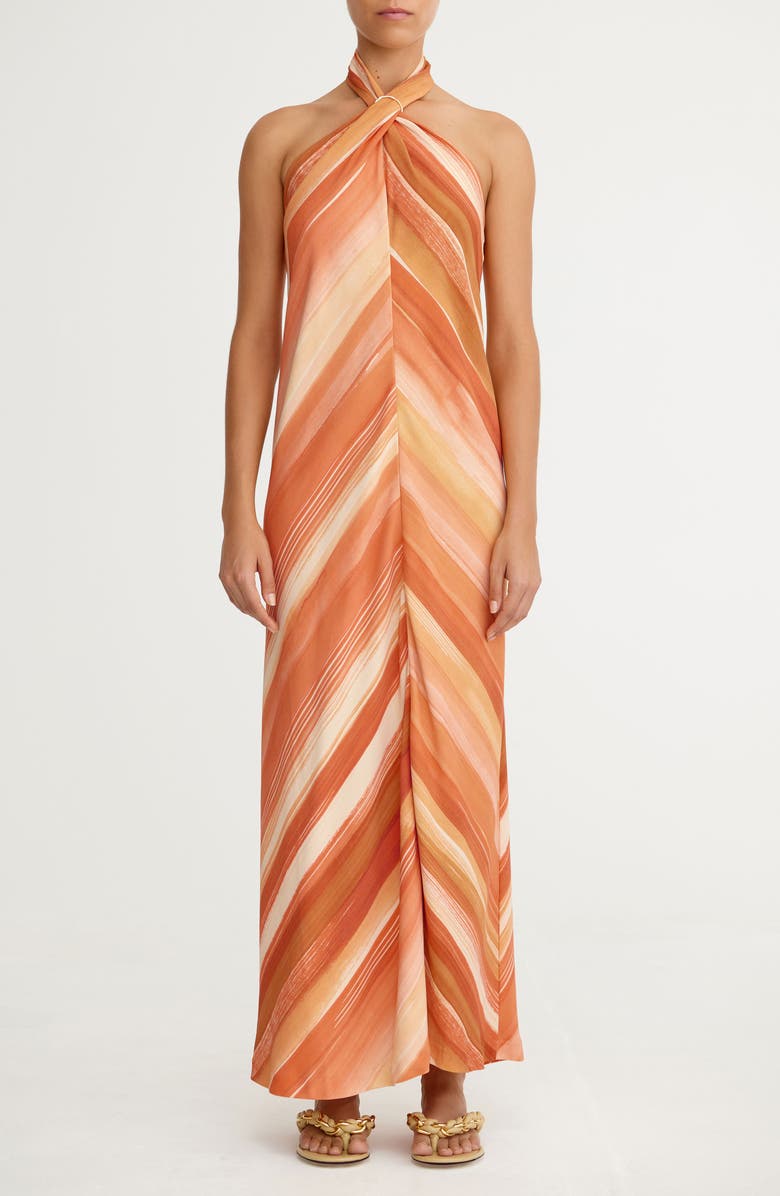 Significant Other Patrice Chevron Stripe Halter Neck Maxi Dress, Main, color, Sherbet Stripe