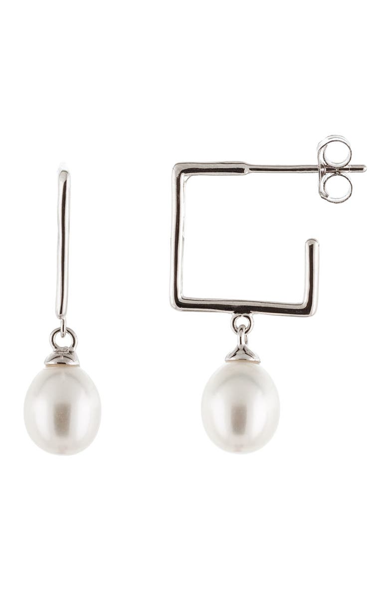 SPLENDID PEARLS 7.5-8mm Cultured Freshwater Pearl Drop Square Hoop Earrings, Main, color, 