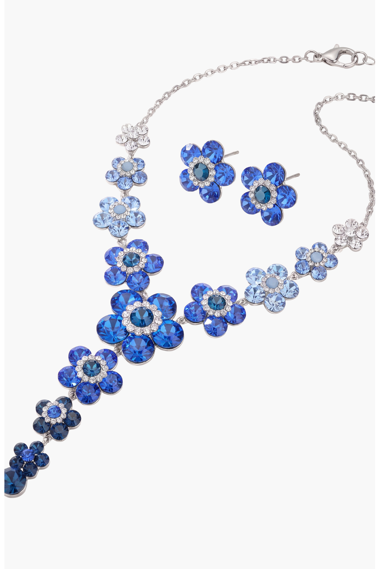Crystal Daisy Necklace and Earring Set, Alternate, color, Sapphire Blue