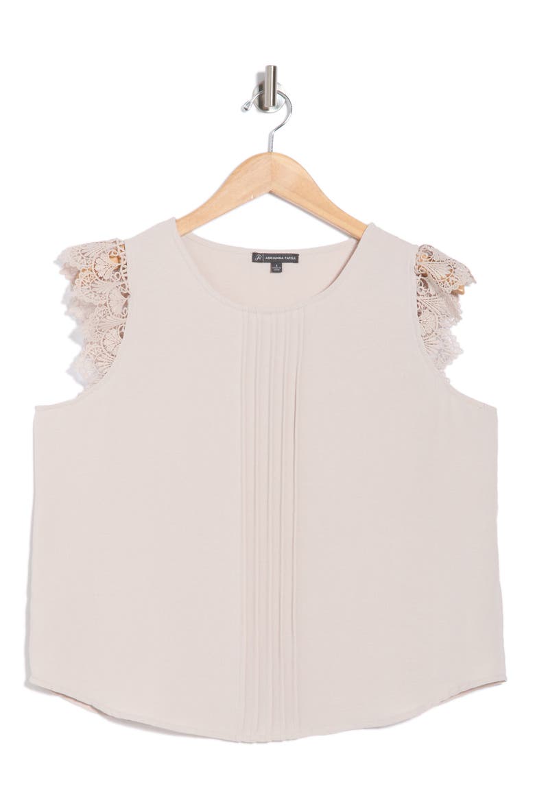 Lace Flutter Sleeve Top, Alternate, color, PEBBLE