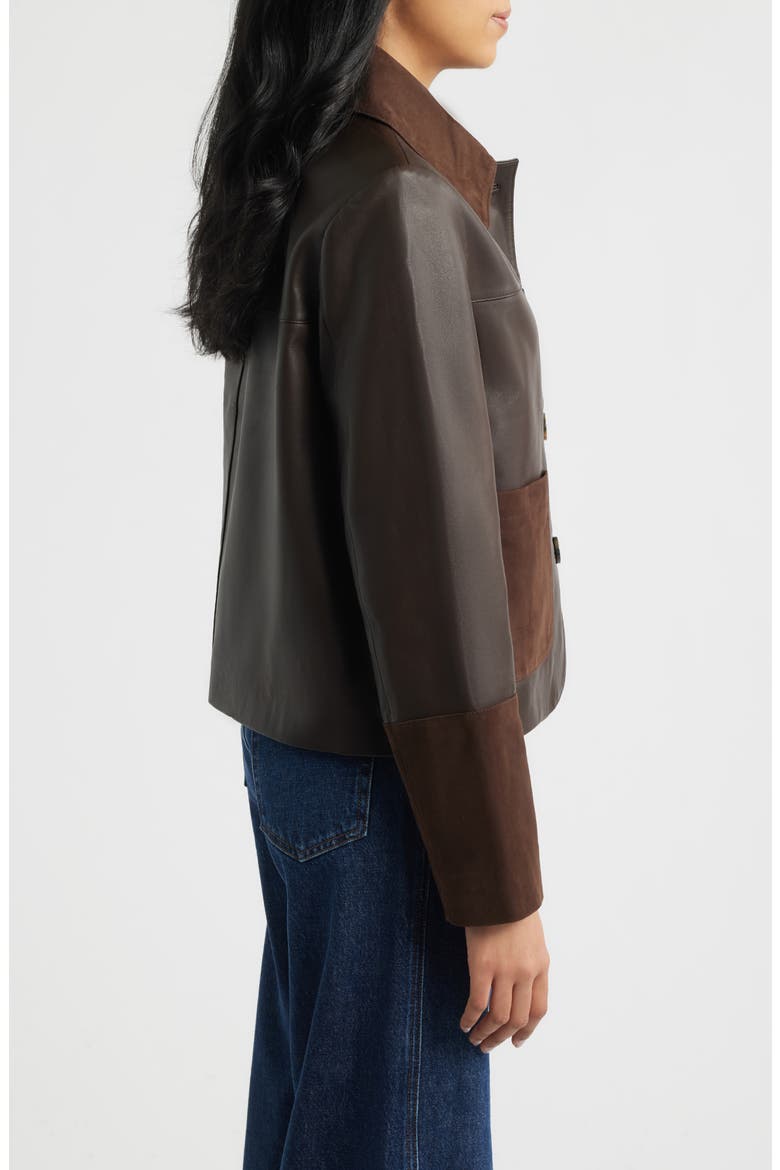 Short Mixed Media Leather Jacket, Alternate, color, CHOCOLATE