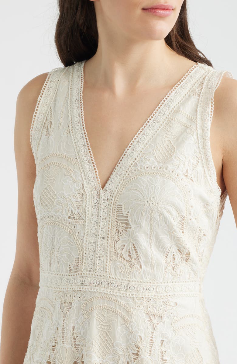 Lucy Paris Francia Embroidered Lace Midi Dress, Alternate, color, Cream