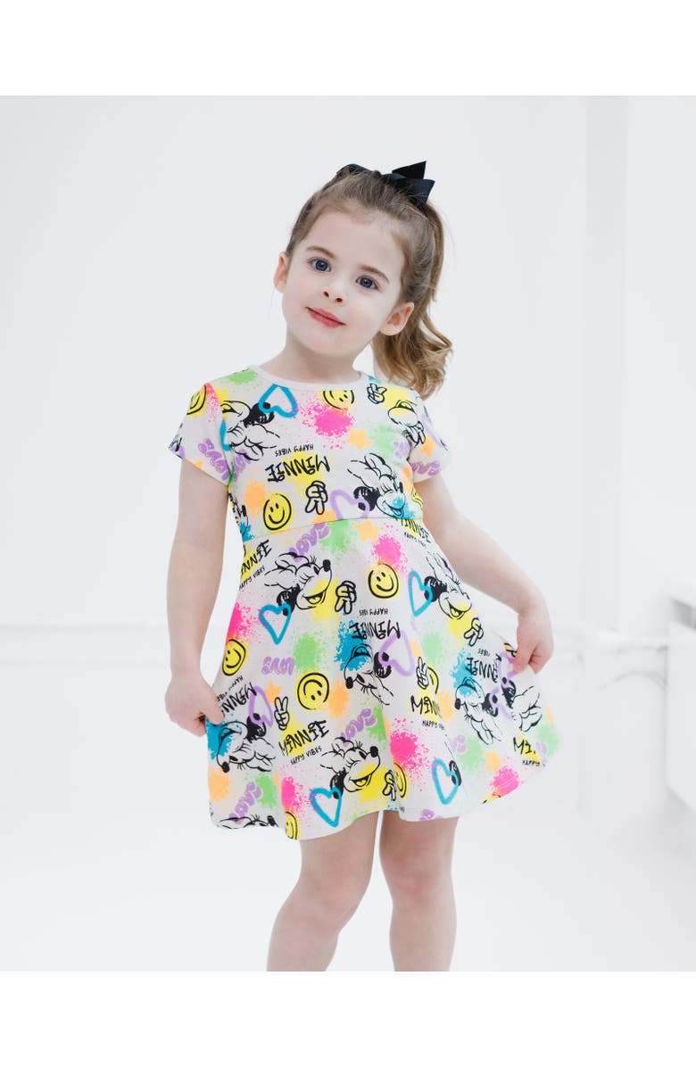 Disney Short Sleeve Skater Dress, Alternate, color, Minnie Mouse Multicolor