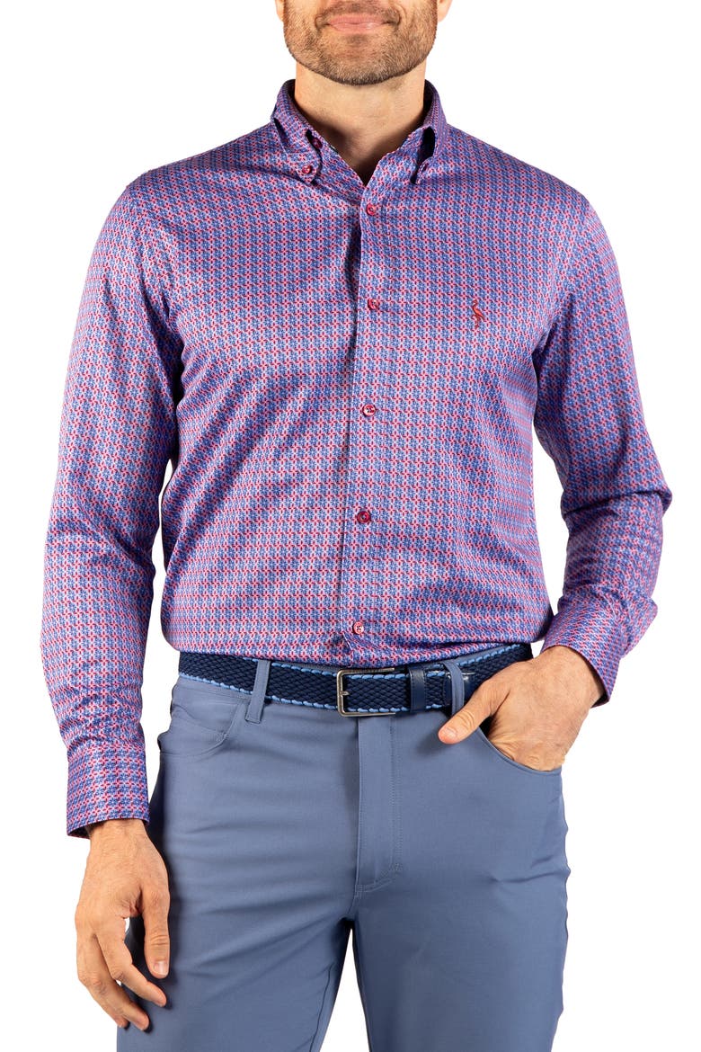 Geo Windmill Performance Button Down Shirt, Alternate, color, BLUE