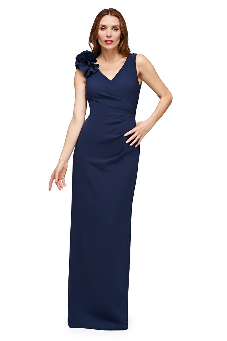 Anais Sleeveless Column Gown, Alternate, color, DEEP NAVY