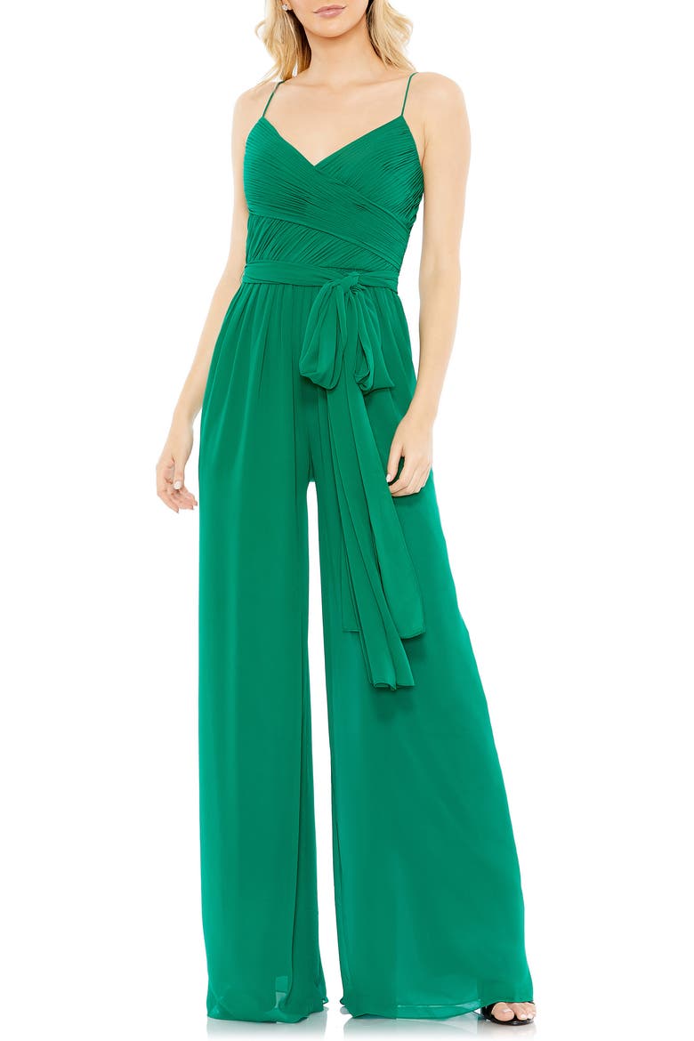 Ruched Wide Leg Jumpsuit, Main, color, EMERALD