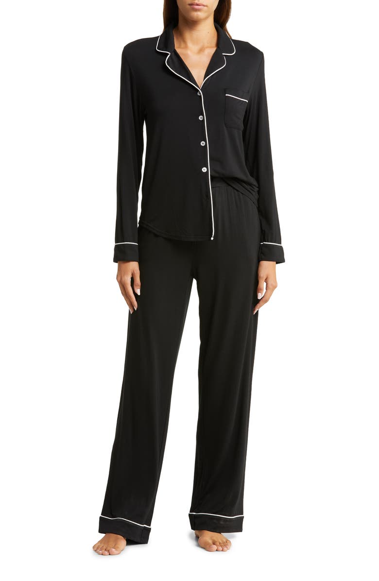 Cozy Earth Long Sleeve Knit Pajamas, Main, color, Black