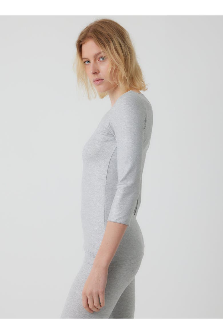 Metallic 3/4 Sleeve Boatneck Top with Merrow Edge, Alternate, color, METAL GREY