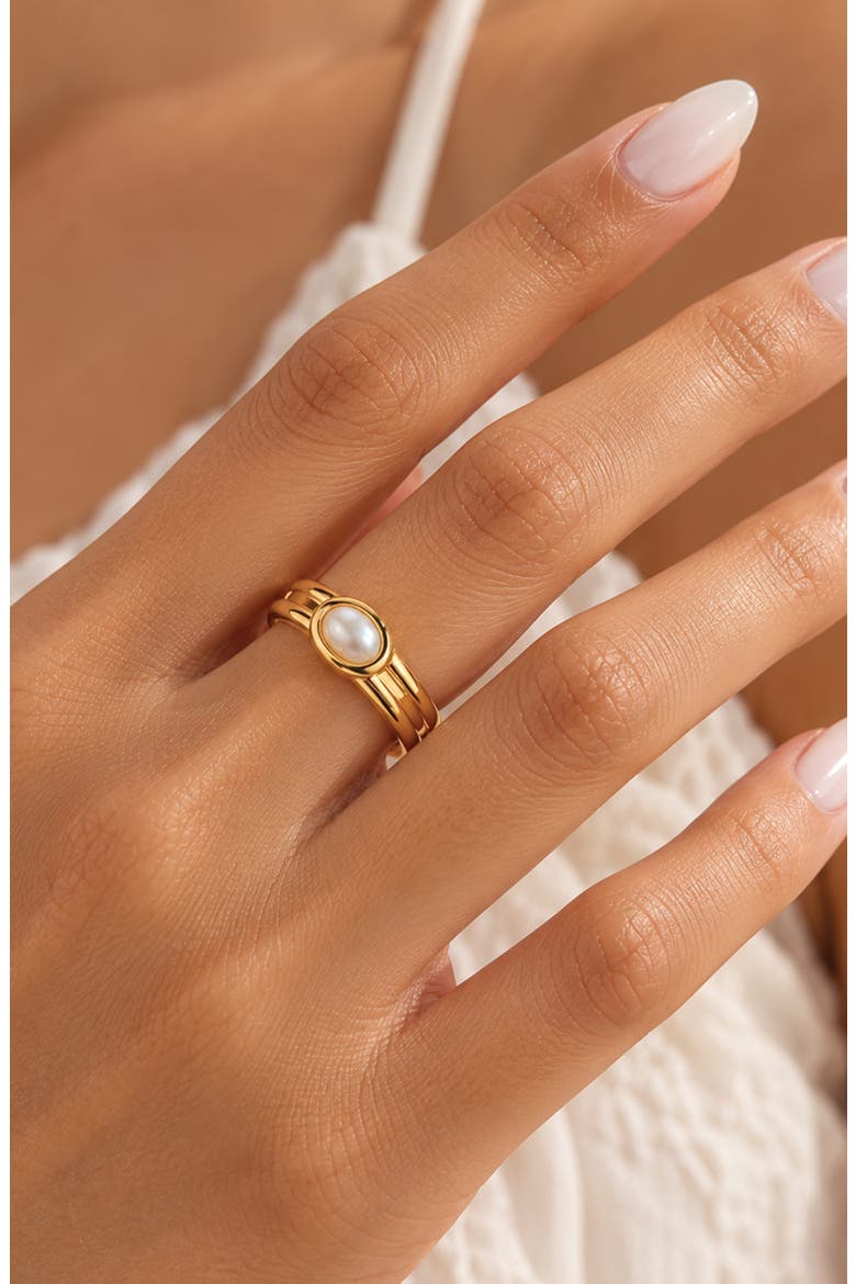 Faux Pearl Signet Ring, Main, color, GOLD