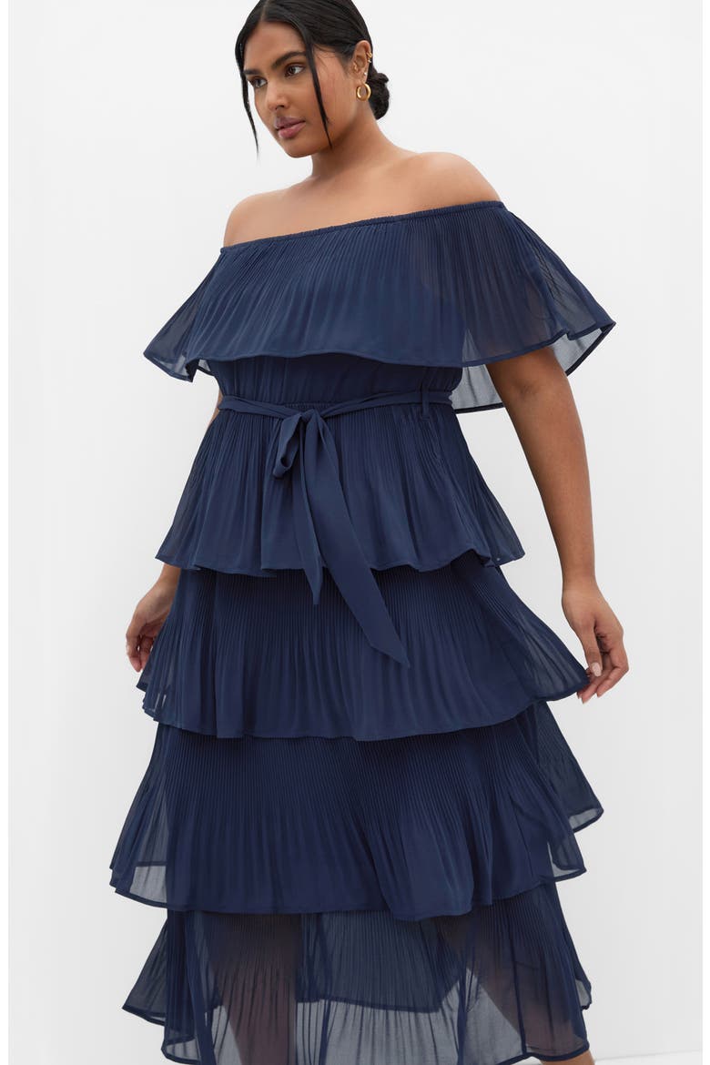 Night Garden Pleated Tiered Maxi Dress, Alternate, color, NAVY