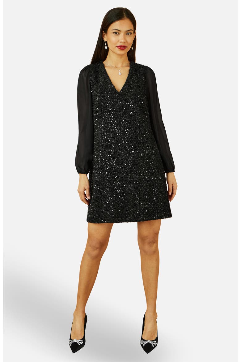 Sequin Tunic Dress, Main, color, Black