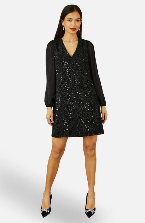 Sequin Tunic Dress With Tie Back