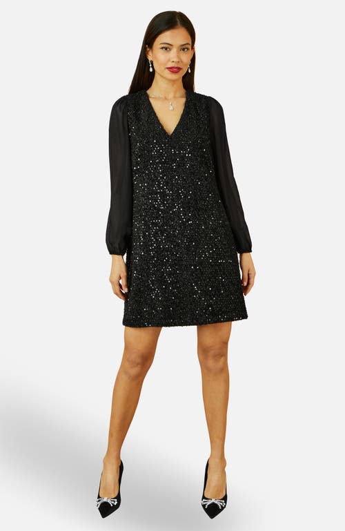 Yumi Sequin Tunic Dress With Tie Back In Black