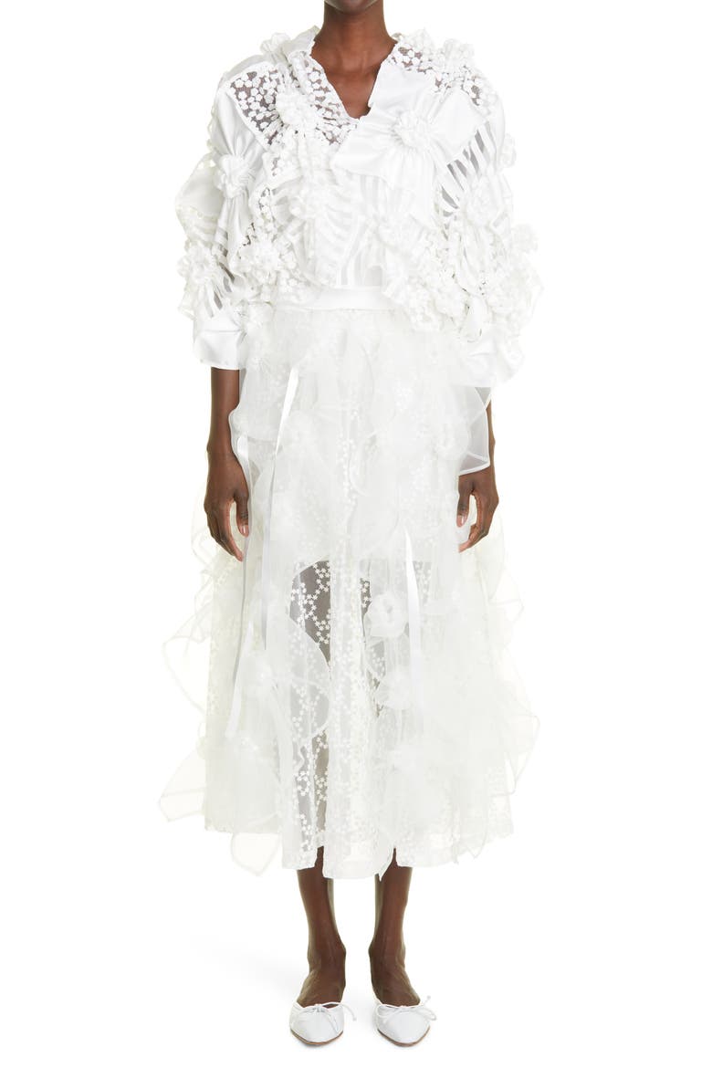 Embroidered Organza Bubble Skirt, Alternate, color, IVORY