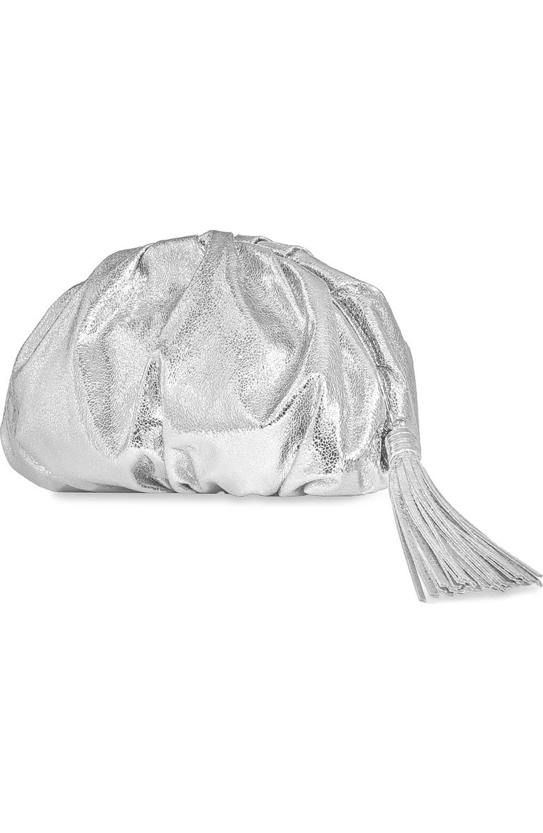 Rebecca Minkoff Ruched Faux Leather Clutch, Alternate, color, Silver