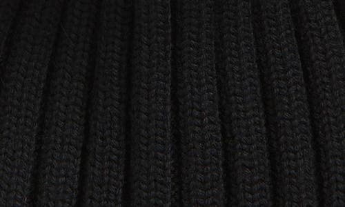 Moncler Wool Rib Beanie With Faux Fur Pompom In Black