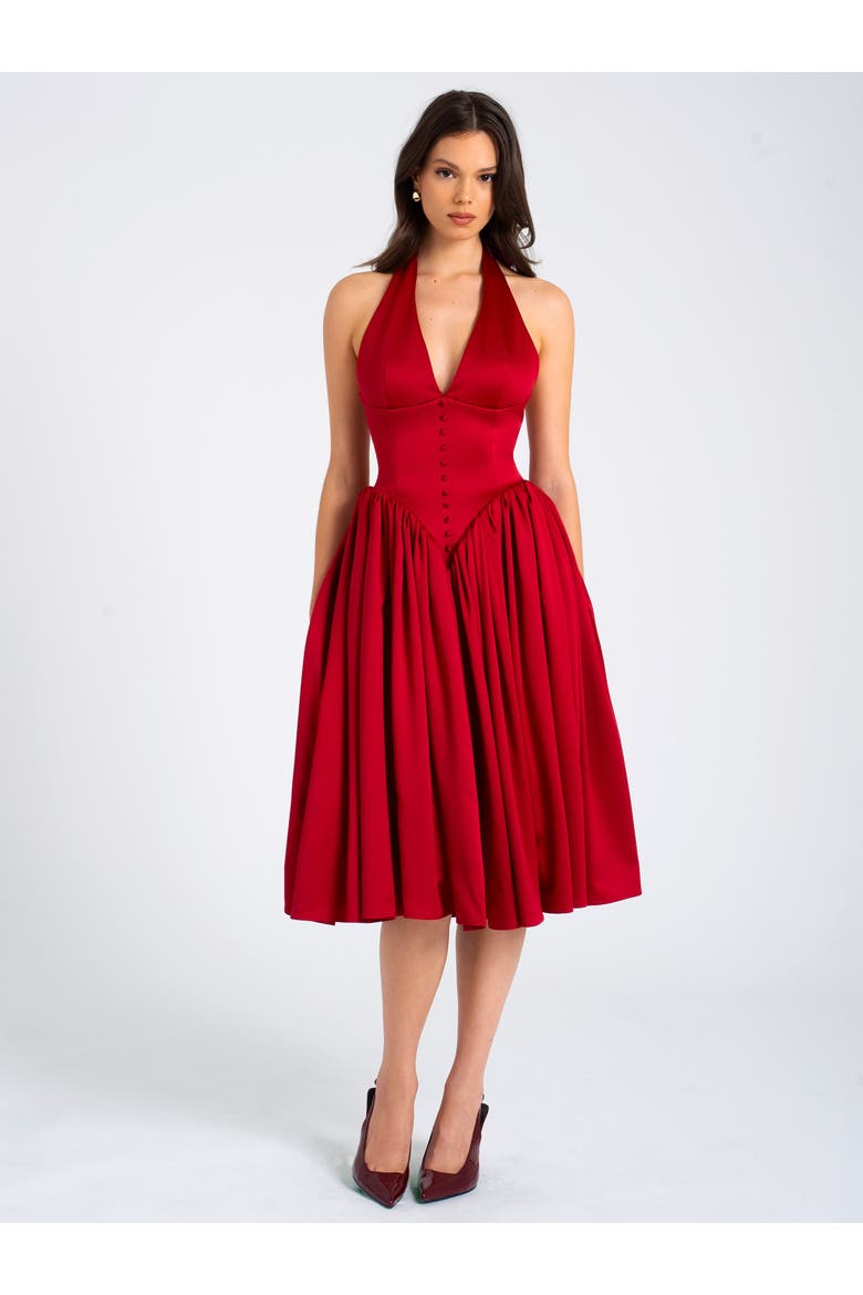 Cara Plunging Halter Backless Maxi Dress, Main, color, Burgundy