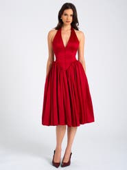 Miss Circle Cara Plunging Halter Backless Maxi Dress