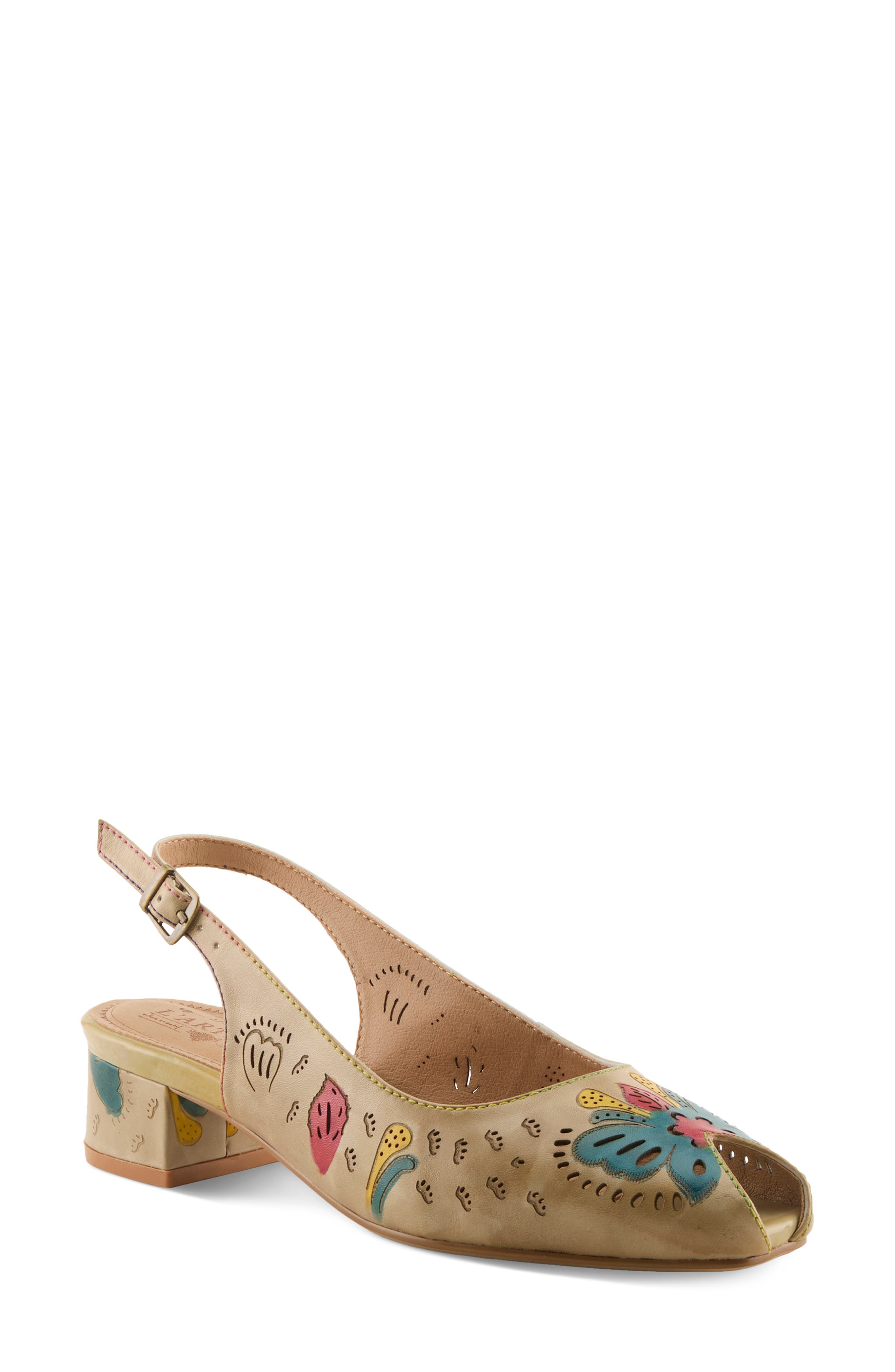 L'Artiste by Spring Step Streetpeep Slingback Peep Toe Sandal, Main, color, Beige Multi