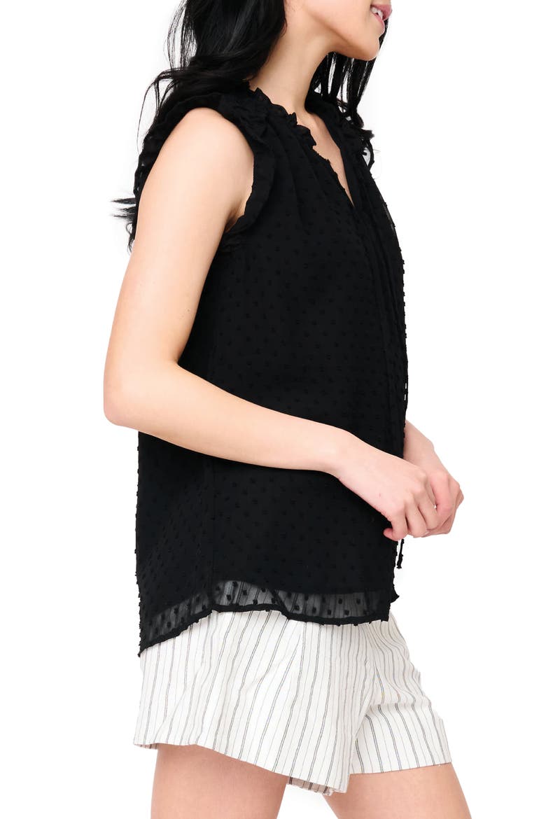 Clip Dot Ruffle Accent Top, Alternate, color, BLACK