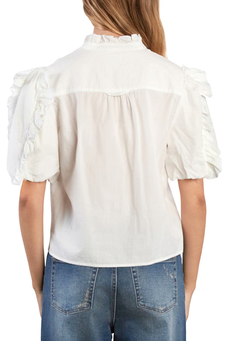 Ruffle Trim Cotton Button-Up Top, Alternate, color, BRIGHT WHITE