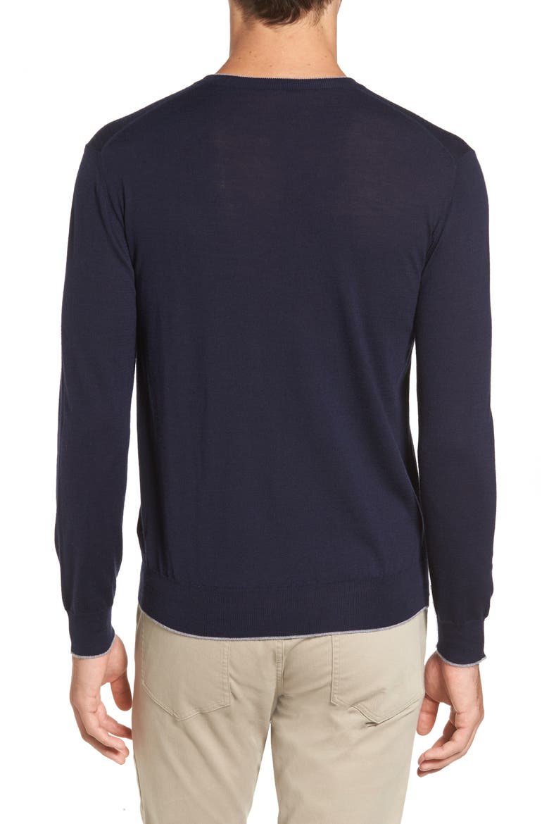Merino Wool & Silk Tipped Sweater, Alternate, color, NAVY