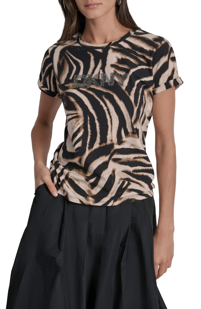 DKNY Abstract Zebra Print Stretch Cotton Top, Main, color, Blurred Zebra