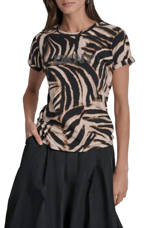Abstract Zebra Print Stretch Cotton Top
