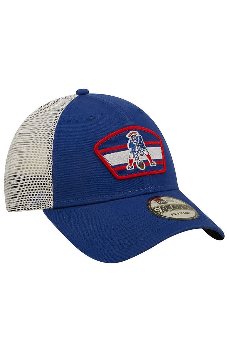 New Era Men's New Era Royal/White New England Patriots Logo Patch Trucker 9FORTY Snapback Hat, Alternate, color, 