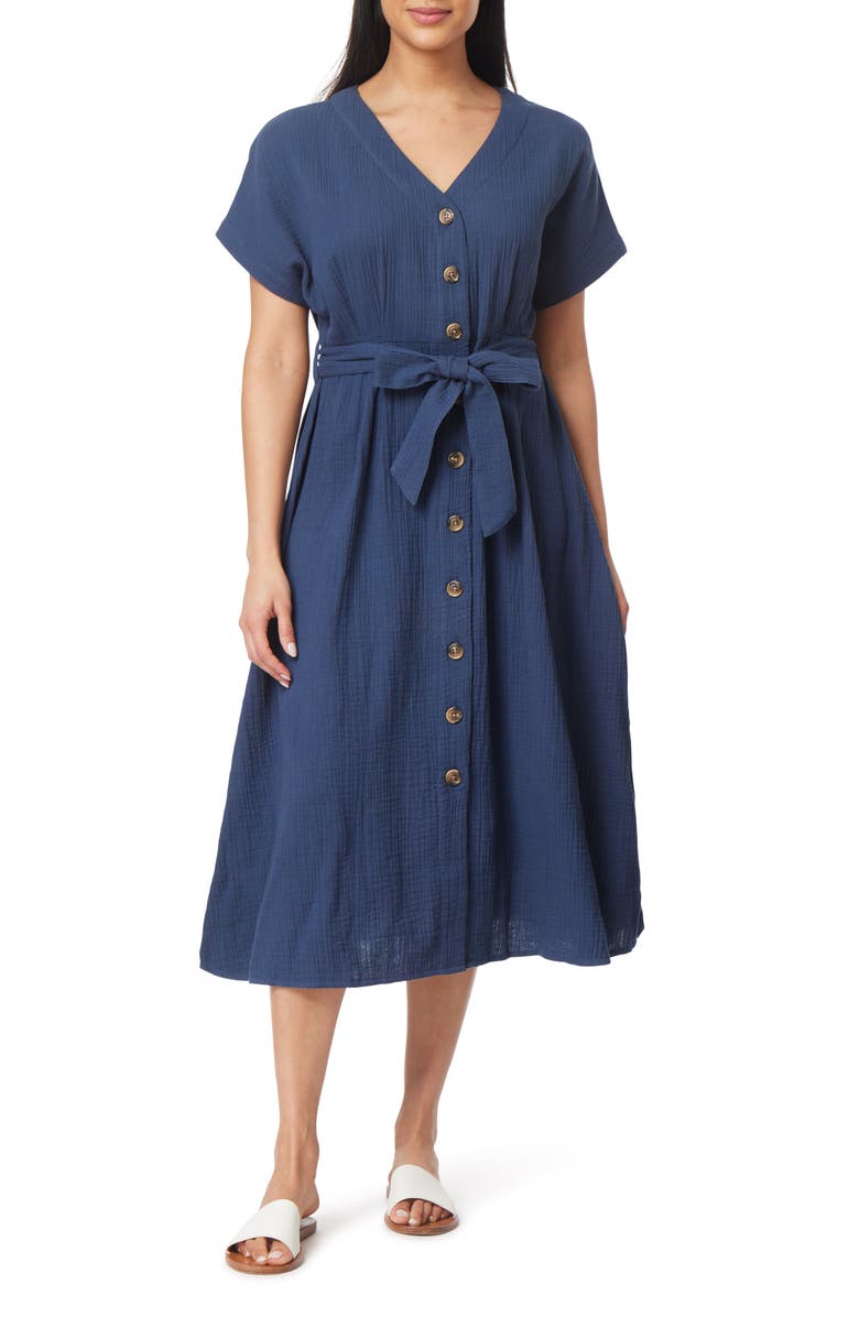 C & C California Grace Button Front Cotton Gauze Midi Dress, Main, color, 