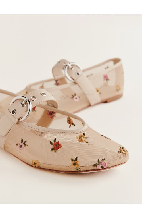 Reformation Bethany Ballet Flat In Embroidered Nude Mesh