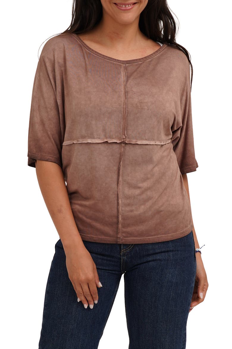 Checkboard Stitch Jersey Top, Main, color, FUDGE