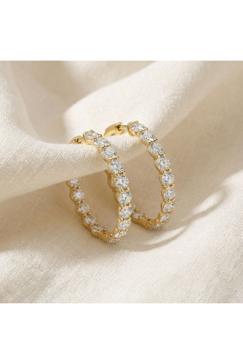 7Ct TW Round Diamond Inside Outside Hoops Vault Lock 14k Gold Lab Grown, Alternate, color, 14k Yellow Gold