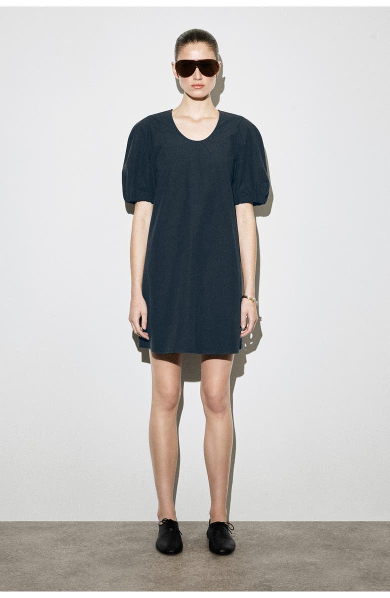 COS Puff-sleeve Cotton Mini Dress, Main, color, Black