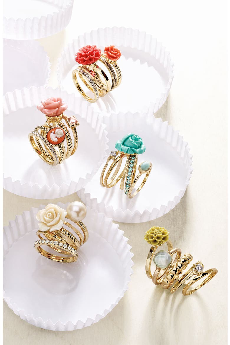 Flower & Faux Pearl Stack Rings (Nordstrom Exclusive), Alternate, color, IVORY MULTI