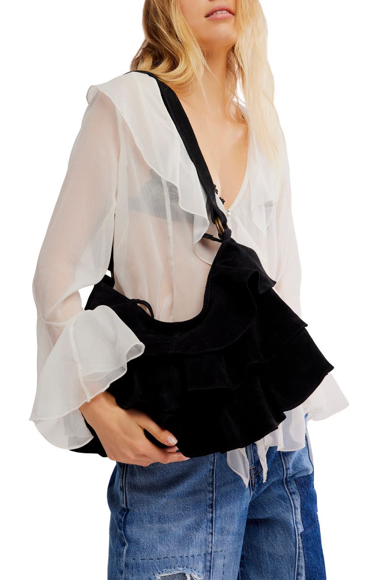 Free People Rae Ruffle Suede Shoulder Bag, Alternate, color,