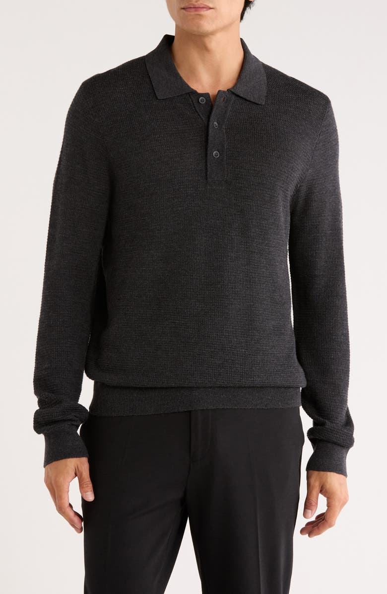 Nordstrom Long Sleeve Merino Wool Polo, Main, color, Black Coal Heather