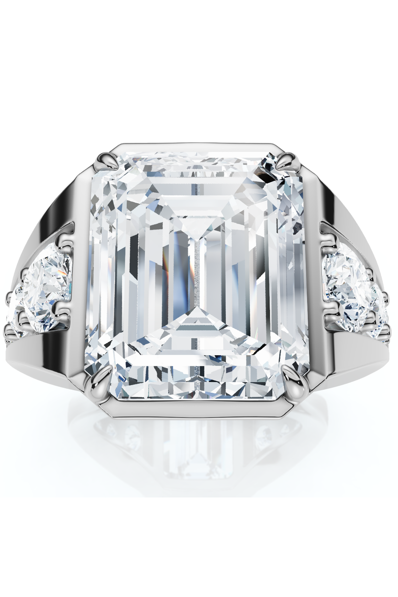 Certified 8ct Men's Mike Emerald Diamond Anniversary Ring Gold Lab Grown, Alternate, color, 10k White Gold