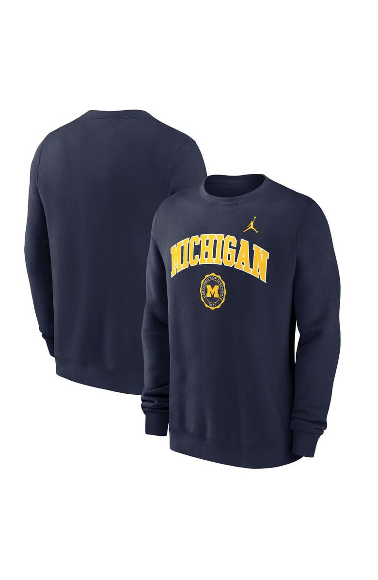 Jordan Brand Men's Jordan Brand Navy Michigan Wolverines Arched Seal Pullover Sweatshirt, Alternate, color, Navy