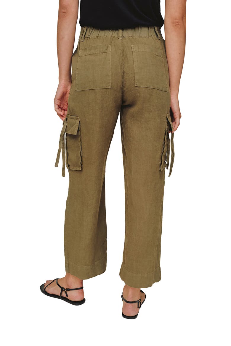Cargo Ties Ankle Linen Pants, Alternate, color, OLIVE STONE