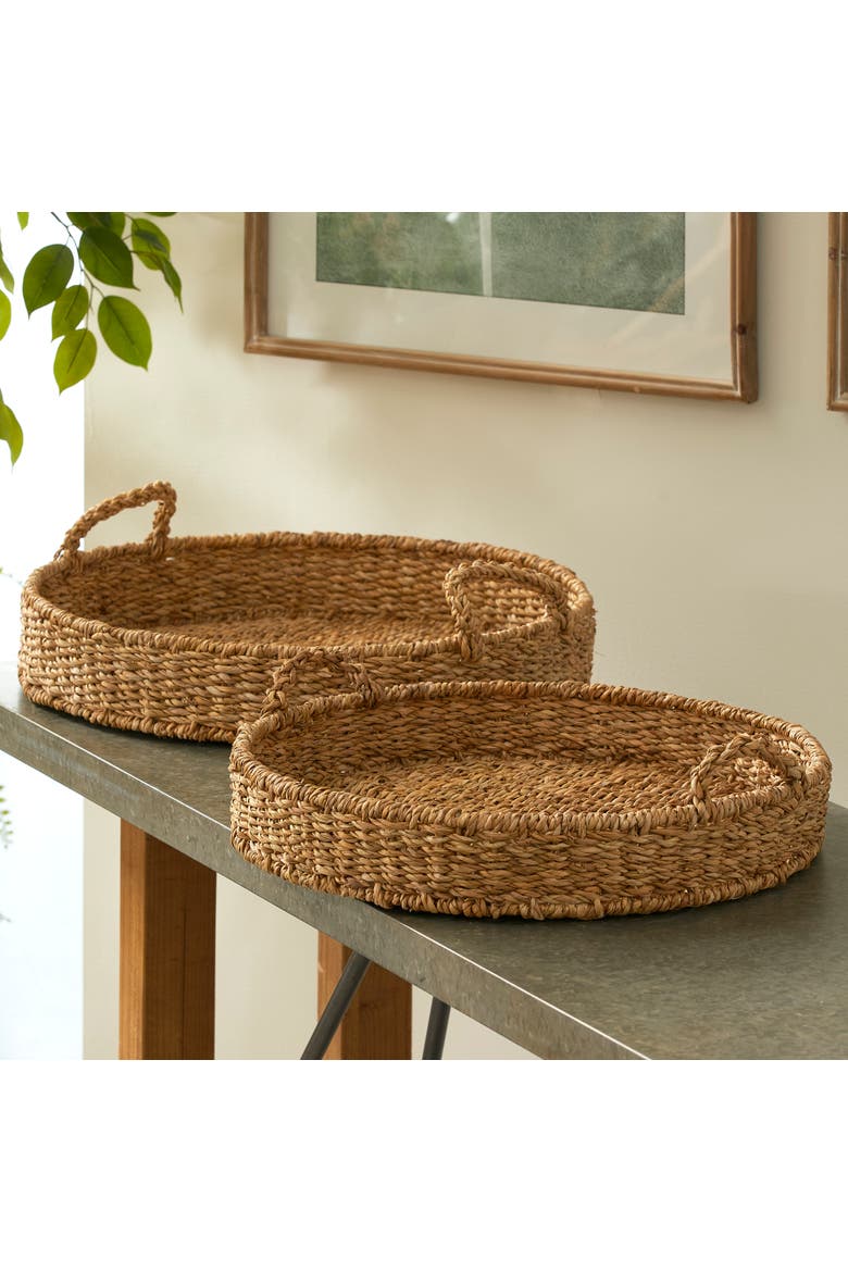 Seagrass Round Trays, Set Of 2, Alternate, color, Brown